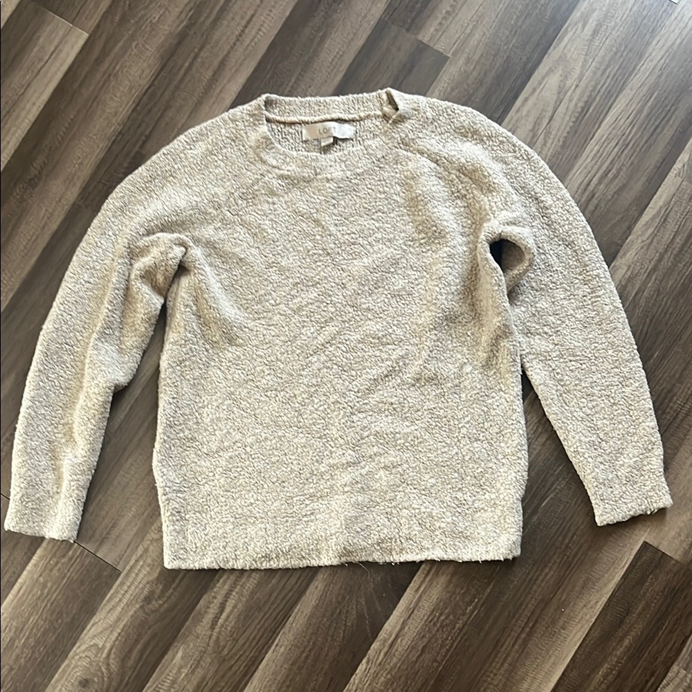 LOFT Cream Chunky Knit Crew Neck Sweater
